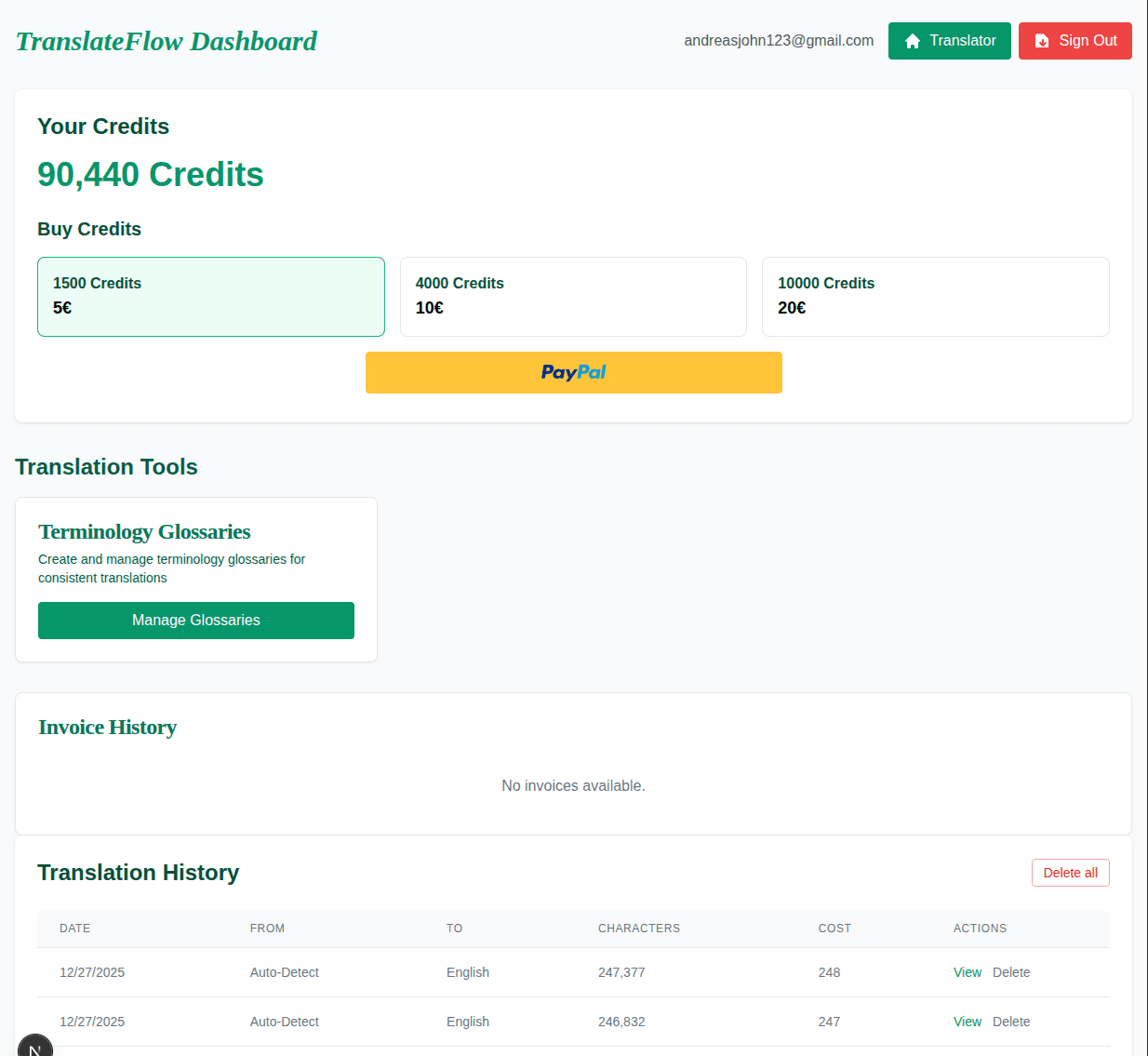 Dashboard overview