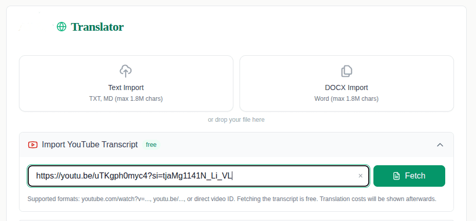 Paste URL in TranslateFlow